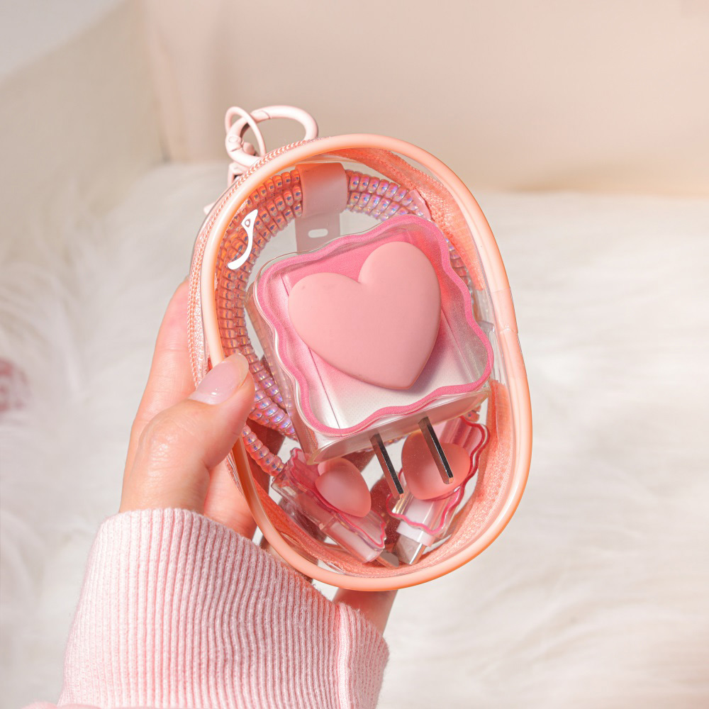 Travel Accessories Kit Bag - 6PCS Love Heart Charger Cover for