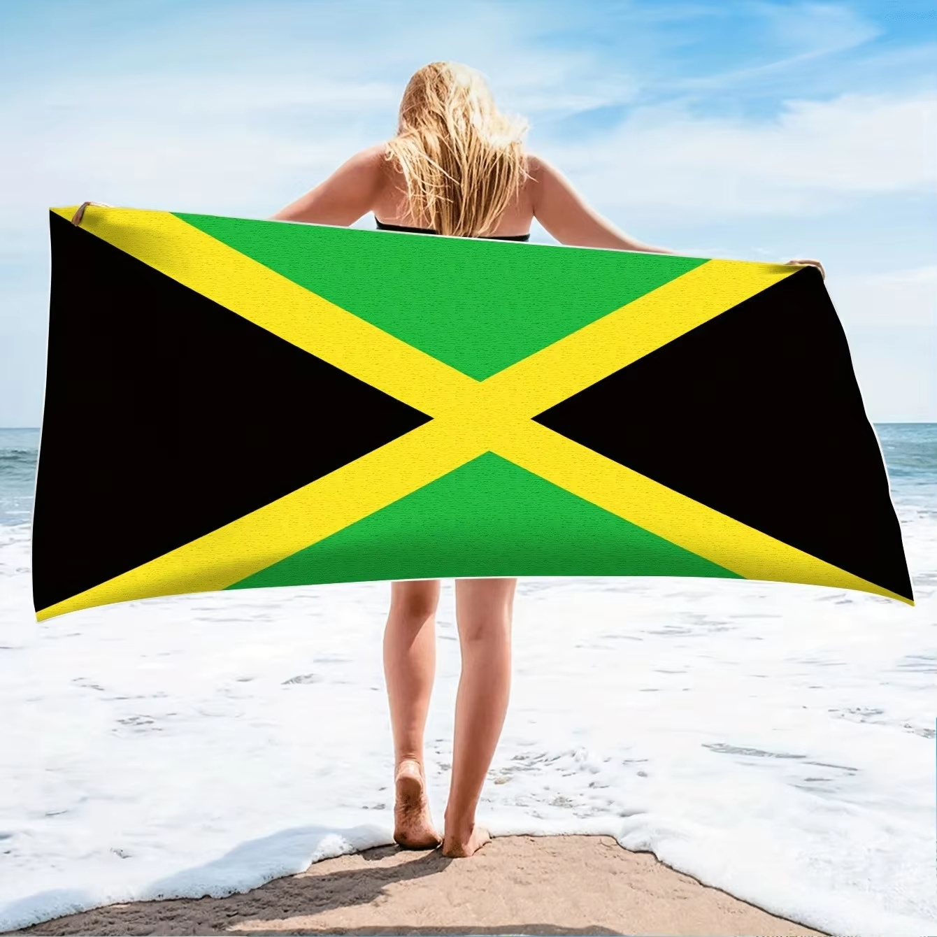 Jamaica Flag Beach Towel Flat  - Travel Accessories For Jamaica ulasan dan harga