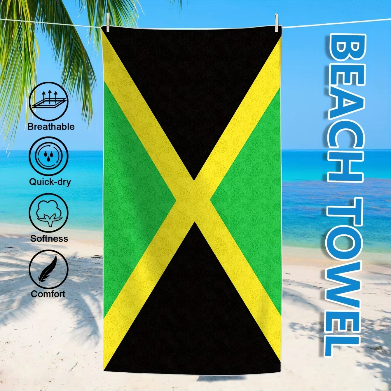 Jamaica Flag Beach Towel Flat  - Travel Accessories For Jamaica ulasan dan harga
