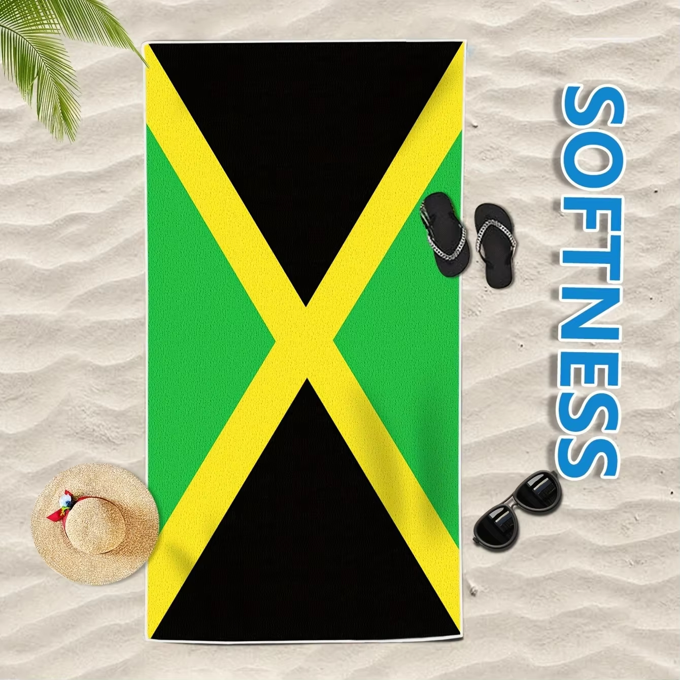 Jamaica Flag Beach Towel Flat  - Travel Accessories For Jamaica ulasan dan harga