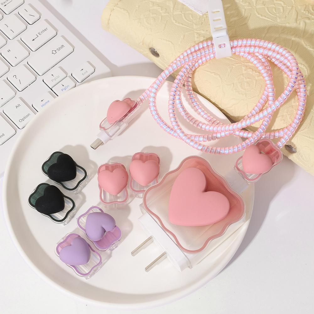 6PCS Love Heart Charger Cover  - Travel Accessories Kit Bag ulasan dan harga